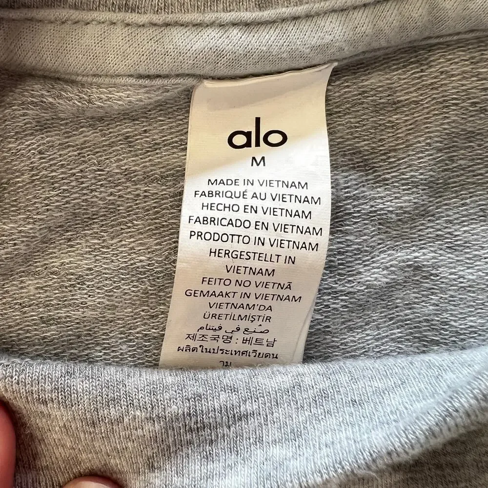 ALO YOGA Women's Cropped Sway Crew Neck Pullover Size M In Athletic Heather Grey